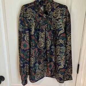Vintage Notches paisley print blouse high neck size 16